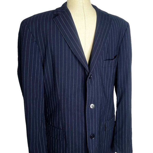 VTG Boss Hugo Boss Blazer Mens Size 40R Navy Pin Stripe Wool USA Union Made